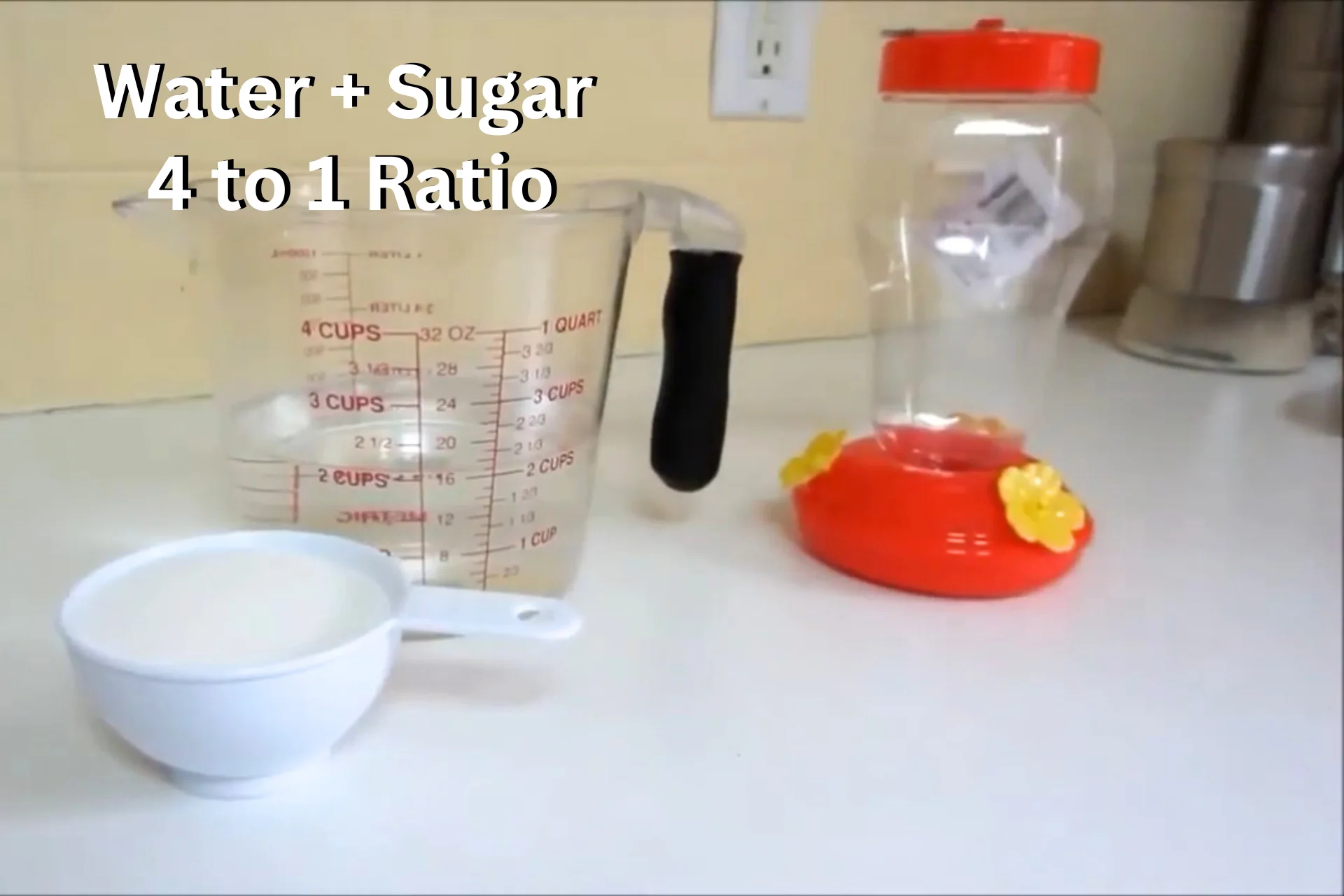How to Make Hummingbird Nectar like in flower at Home % How to make hummingbird nectar, water plus sugar at 4 to 1 Ratio